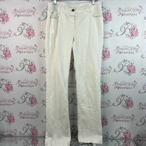 Olsen Europe pants embroidered floral Stylish Cream Pants with Button Detail